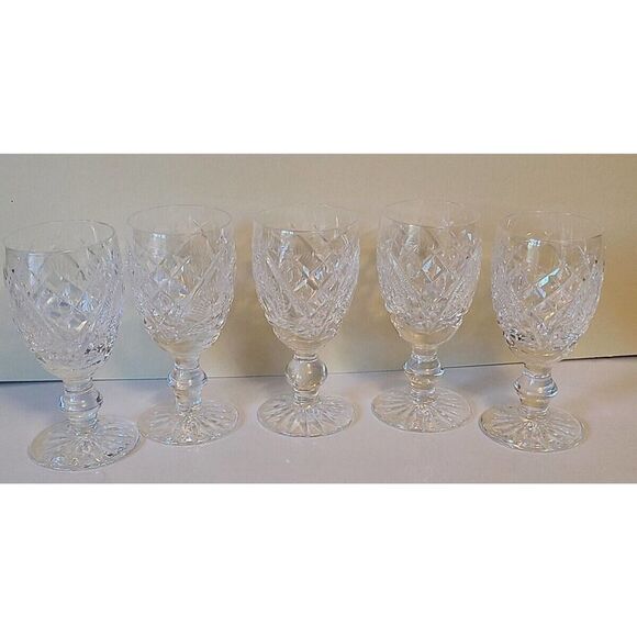 Waterford Crystal 602 Criss Cross Fan Cut Wafer 4.¼" SHERRY STEMS Cordials 5 Pc. - Picture 2 of 10